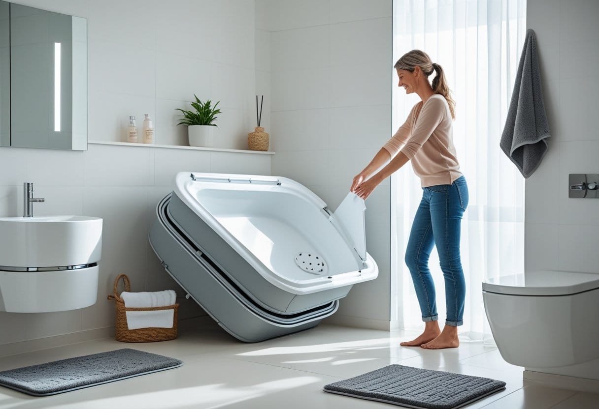 Praktiske løsninger til små badeværelser foldbare badekar og dækkeservietter til badeværelset